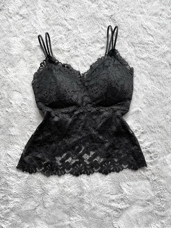 Tops - Black Lace Camisole Top with Scalloped Hem